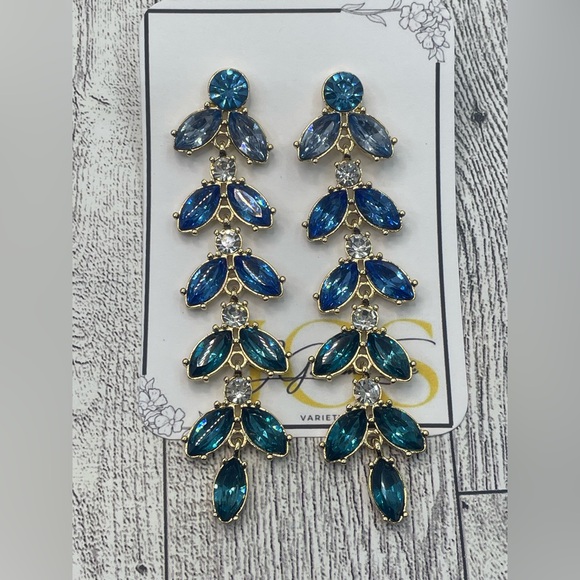 Jewelry - Gold Mix Stone Leaf Drop Earrings